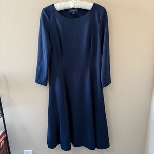 Lands End Navy Blue A Line Fit And Flare Dress Womens S Small 6-8 3/4 Sleeve
